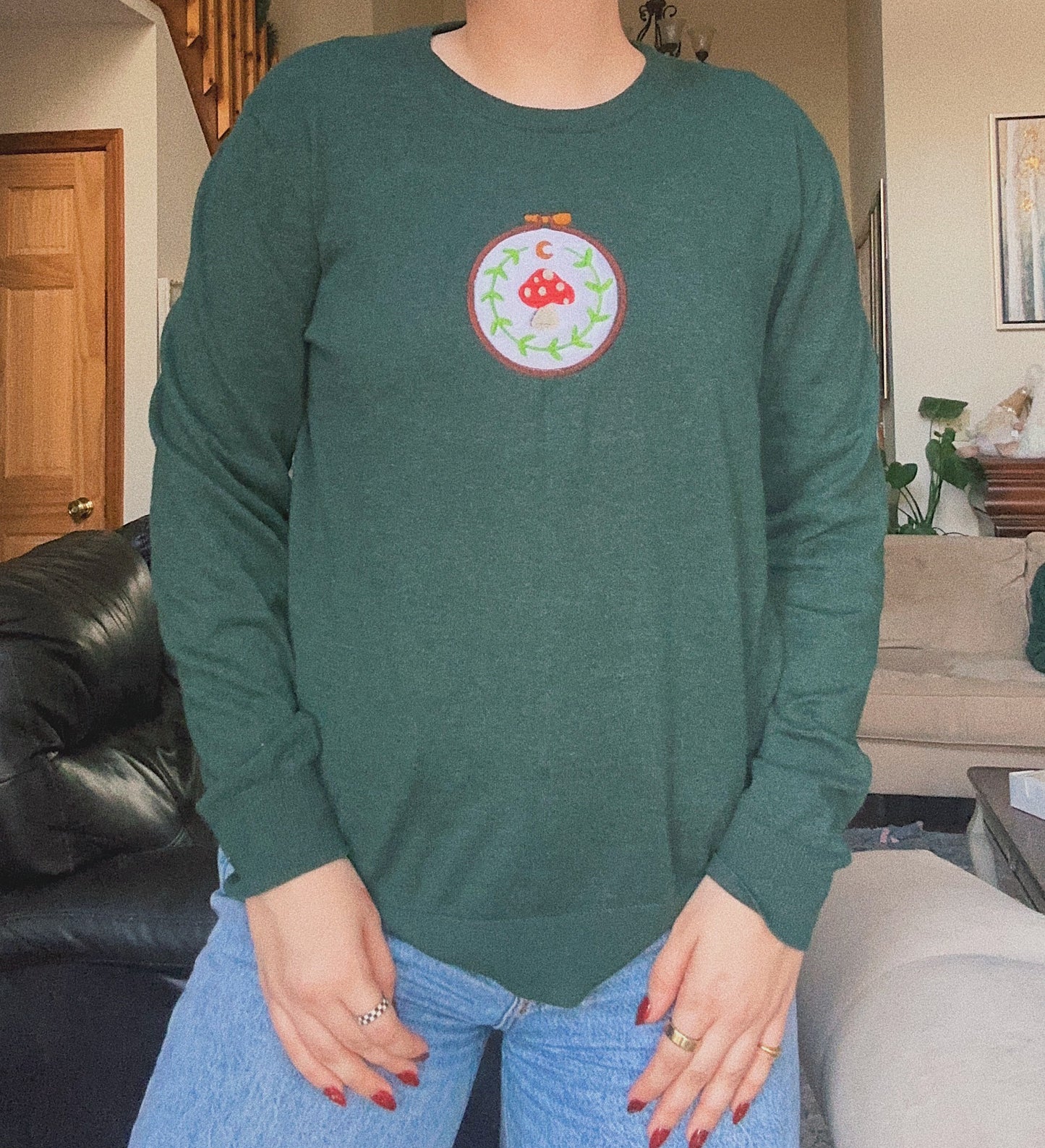 Embroidery Hoop Mushroom Sweater