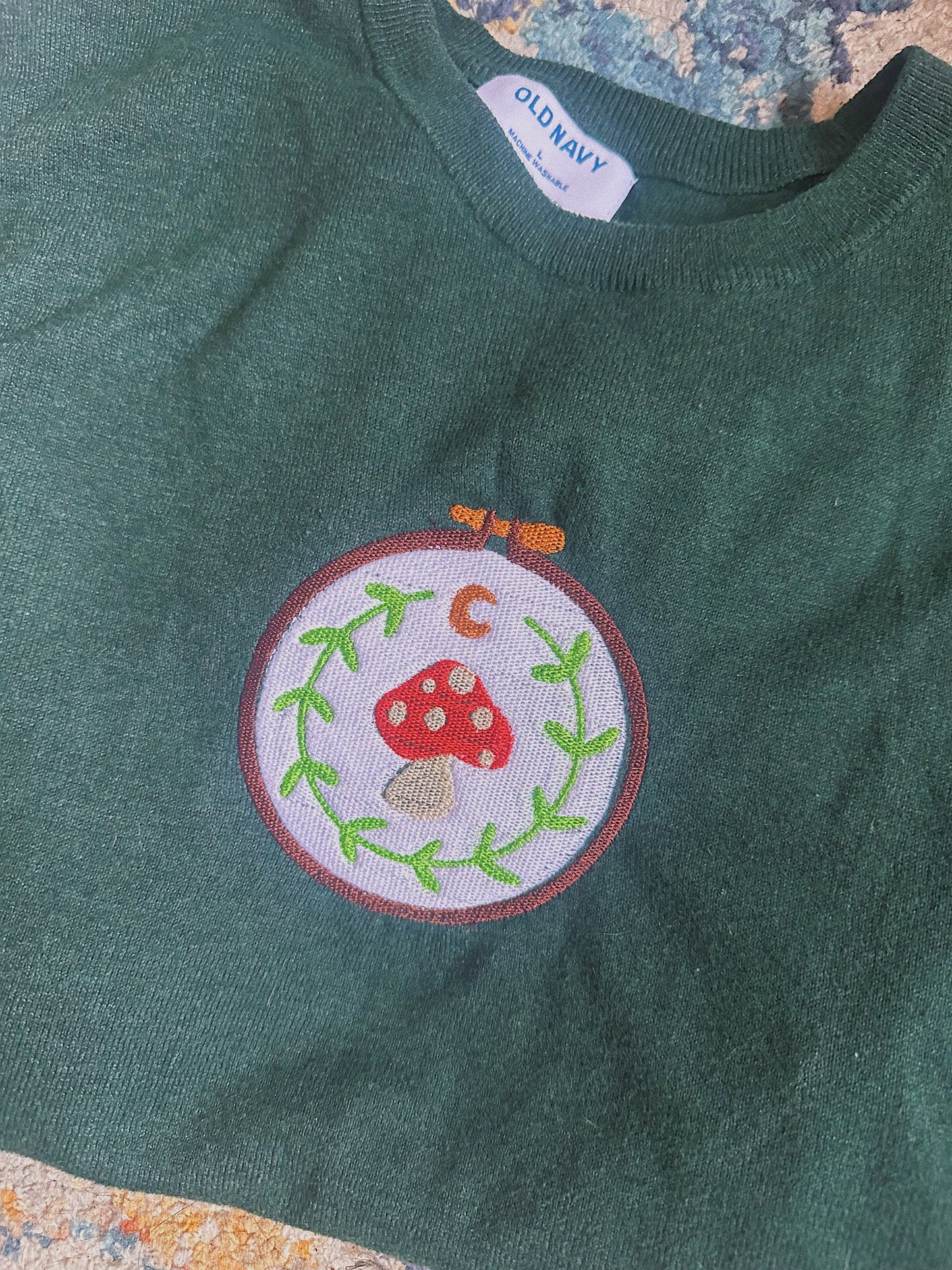 Embroidery Hoop Mushroom Sweater